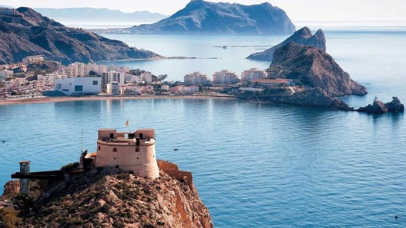 Coastal village and cliffs of the Costa Calida, beside the Mar Menor.