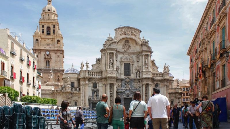 Murcia Cathedral and its Baroque facade, on the Plaza del Cardenal Belluga.