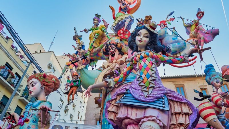 The monumental, colourful figures of the Fallas of Valencia.