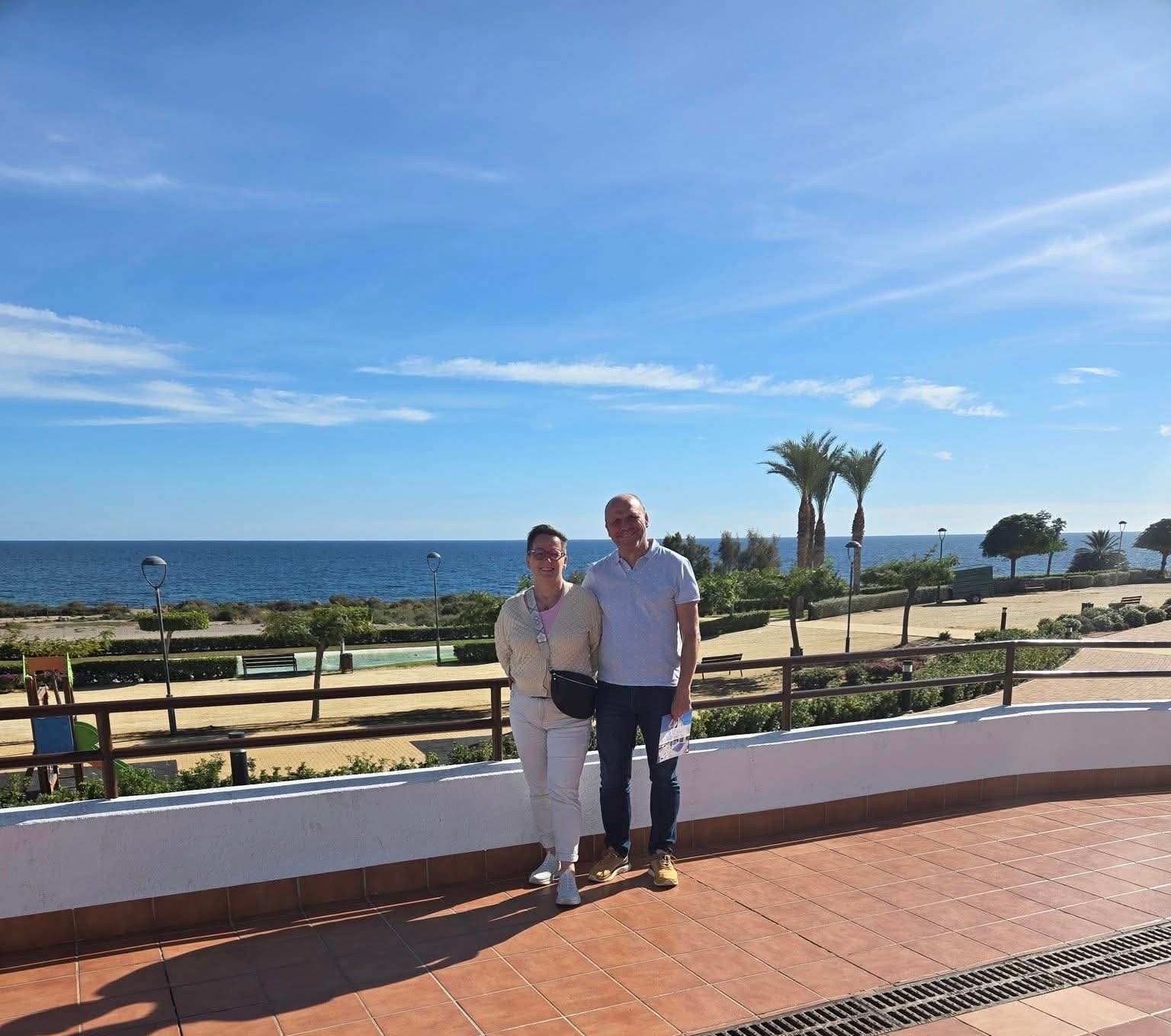Marielle and Didier on their sea-view terrace in Costa Almería