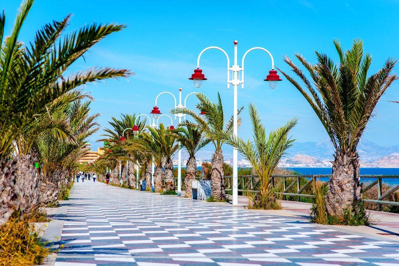 The paved promenade and its palm trees at Gran Alacant